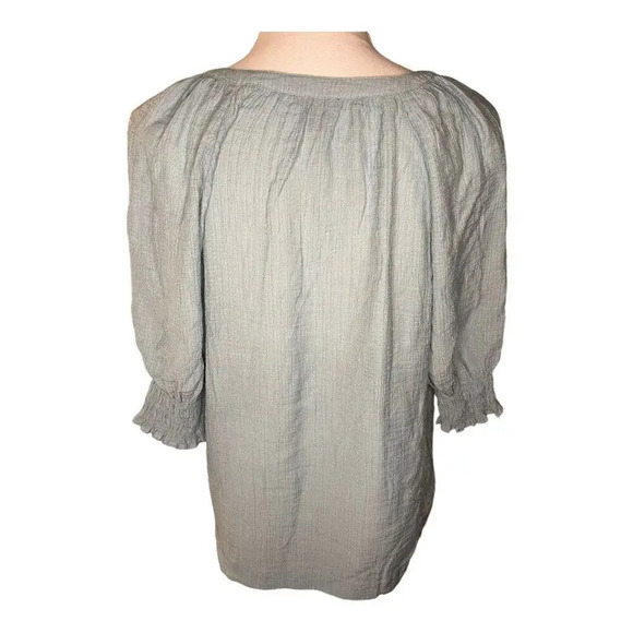 Ann Taylor Women’s Medium Blue Crinkle Tie Neckline Puff Sleeve Blouse - Picture 3 of 4